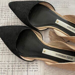 MATT BERNSON Black & Metallic Gold Pointed Toe Leather Flats: Size 9.5